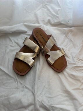 Free People Metallic Gold Slide Sandals - Women